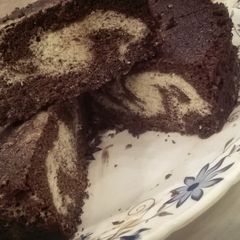 A picture of Marble chocolate cake in microwave.