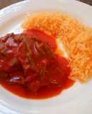 Tortitas de Camarón en salsa guajillo con nopales