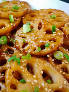 A picture of Korean BBQ Lotus Root.