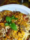 Spaghetti pesto kacang mede