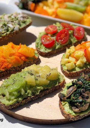 A picture of Avocado Toast With Fruits & Veggies | Open Avocado Spread Sandwiches | Perfect Brunch Recipe.