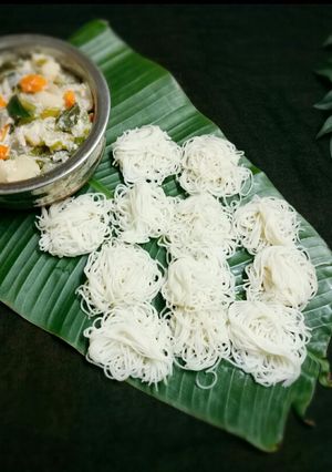A picture of Kerala style idiyappam /string hoppers.