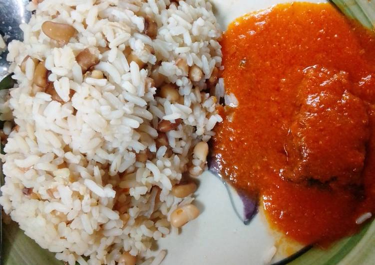 Rice and beans with fish soup