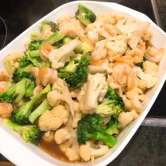 A picture of Stir fried vegetable and prawn.