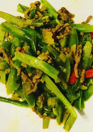 Una foto de Ensalada de Porotos verdes calientes!!!