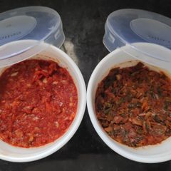 A picture of Fresh Green and Dry Garlic Chutneys.
