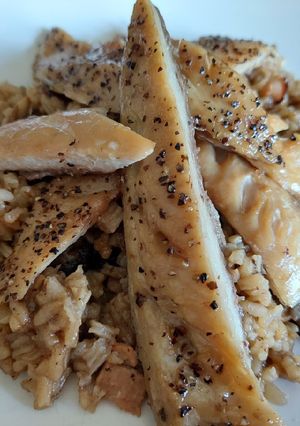 A picture of Sig's Mushroom Risotto With Smoked Peppered Mackerel.