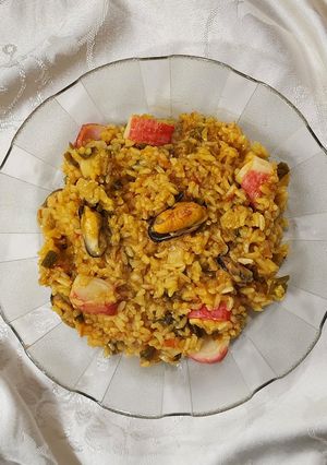 Una foto de 🍚🦪 Risotto con mejillones y surimi 🦪🍚 Risotto de Vigilia - con arroz integral