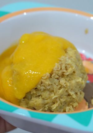 Foto resep Mpasi 9m+ apple cake mango sauce
