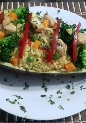 Una foto de Arroz con Verduras y Berenjena 🍆 #39