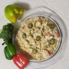 A picture of Pink sauce farfalle pasta.