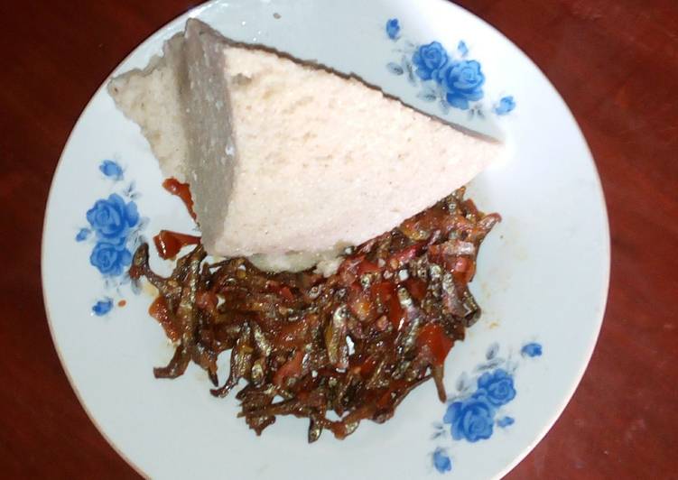 Fried omena with ugali