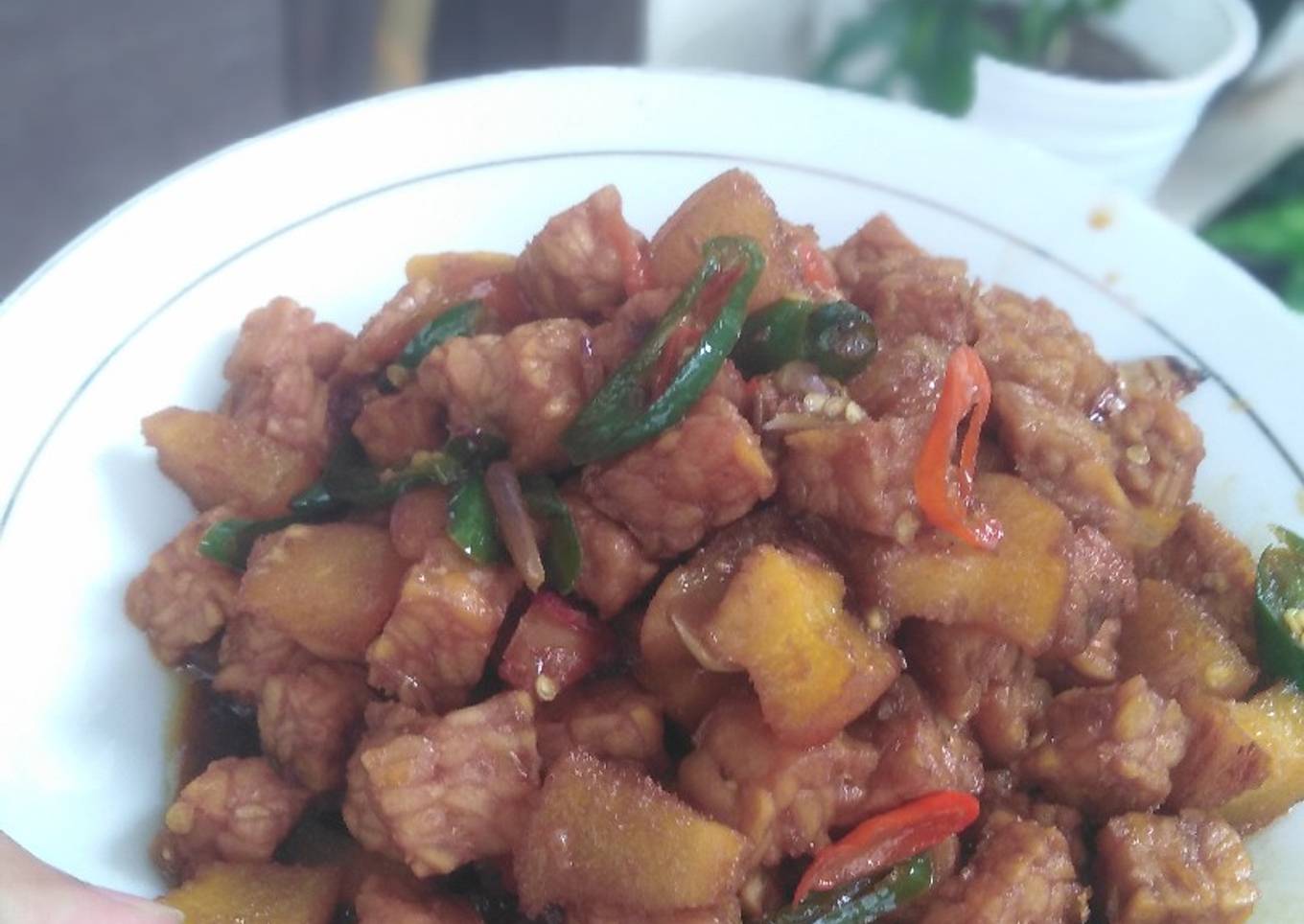 Tumis kikil tempe cabe ijo