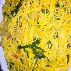 Spaghetti wit ugu leaves A picture of Spaghetti wit ugu leaves.