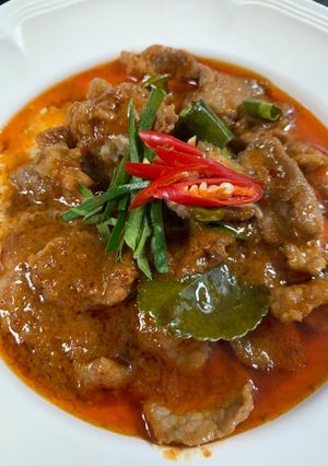 A picture of Panang Curry with Pork.
