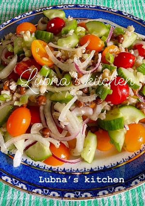A picture of Heirloom Tomato and pearl Barley Salad:.