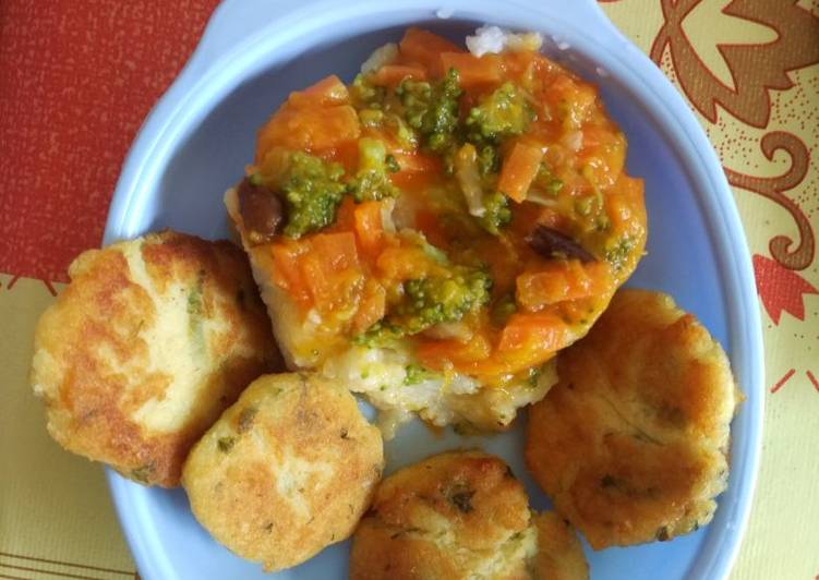 Cara Memasak Perkedel kentang &amp; Nasi sayur kuah kabocha MPASI 9 BULAN yang Gurih