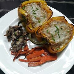 Mushroom stuffed bell pepper A picture of Mushroom stuffed bell pepper.