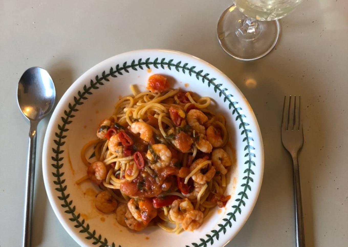 Rustic Spaghetti with Prawns & Chili
