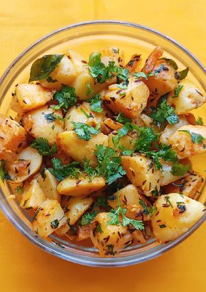 A picture of Potato dry Subji for fasting.