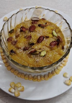 A picture of Green Corn and Milk Powder Halwa.