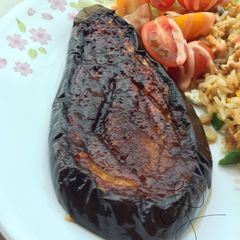 A picture of Baked Eggplants With BBQ Sauce.