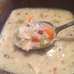 A picture of Creamy chicken wild rice soup.