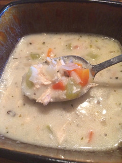 A picture of Creamy chicken wild rice soup.