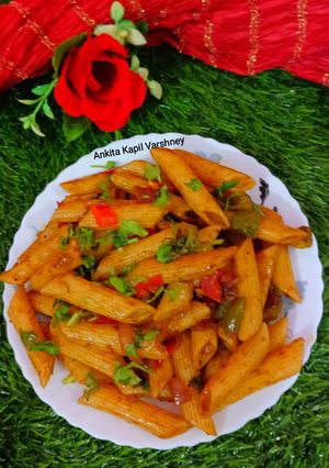 A picture of Indian style Penne Pasta.