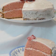 A picture of Strawberry Butter Cake with Strawberry Butter Cream Frosting!.