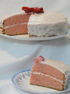 A picture of Strawberry Butter Cake with Strawberry Butter Cream Frosting!.