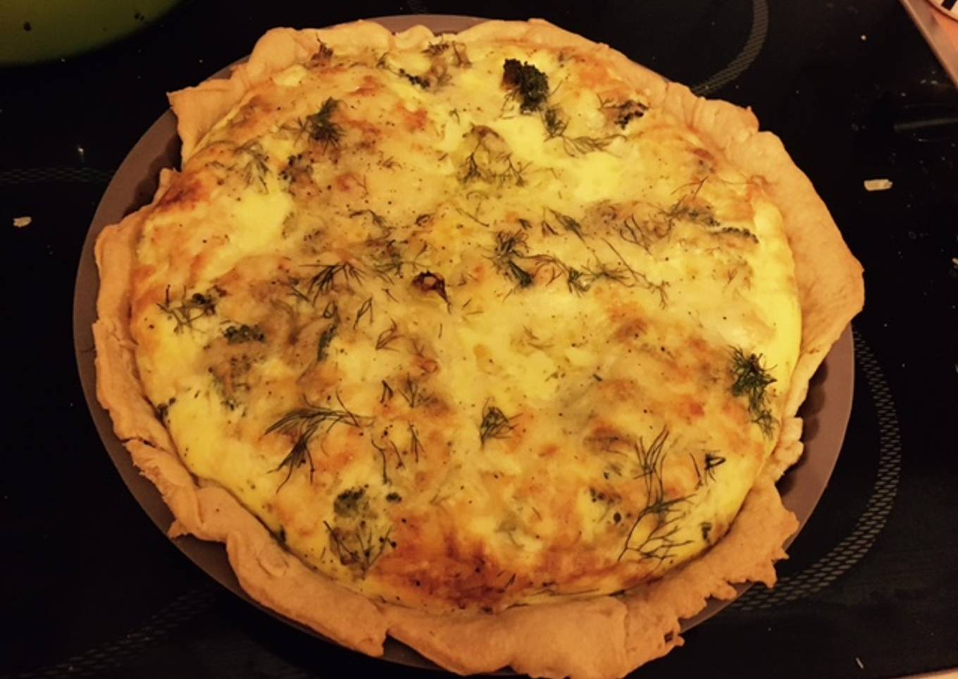 Quiche au panga fumé, brocoli et aneth