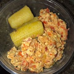 A picture of Boiled Plantain and Scrambled egg.