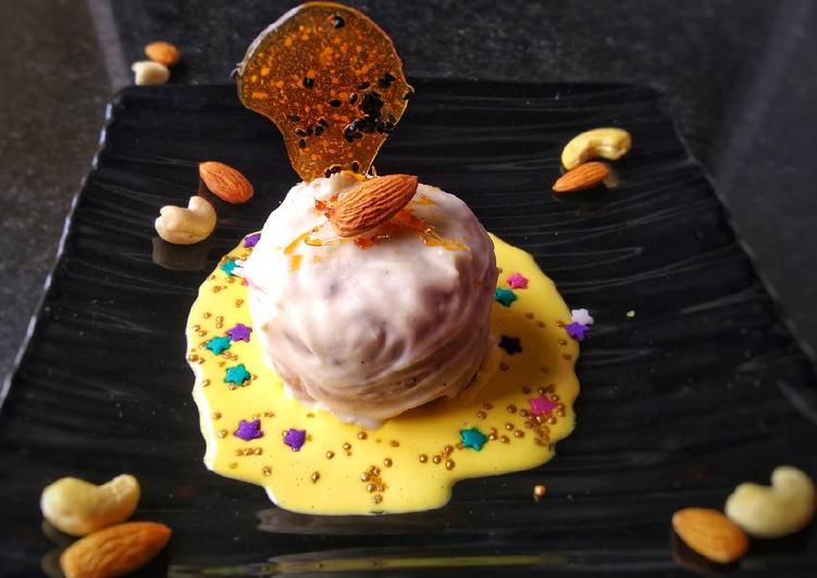 White Chocolate Mava Ghari With Saffron Sauce