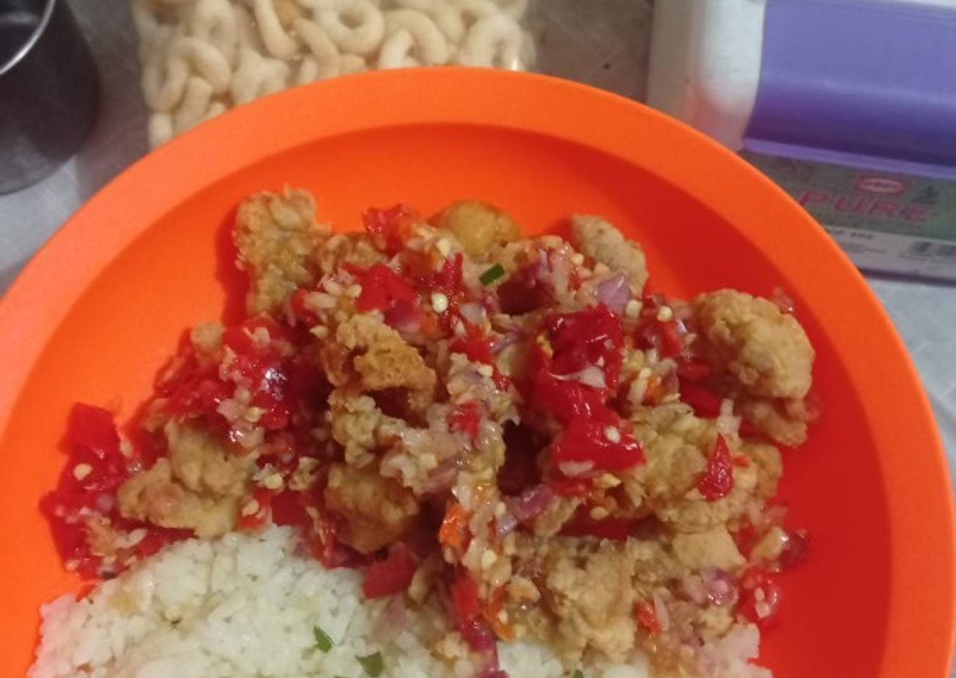 Resep Nasi daun jeruk + ayam pokcorn sambel korek Anti Gagal