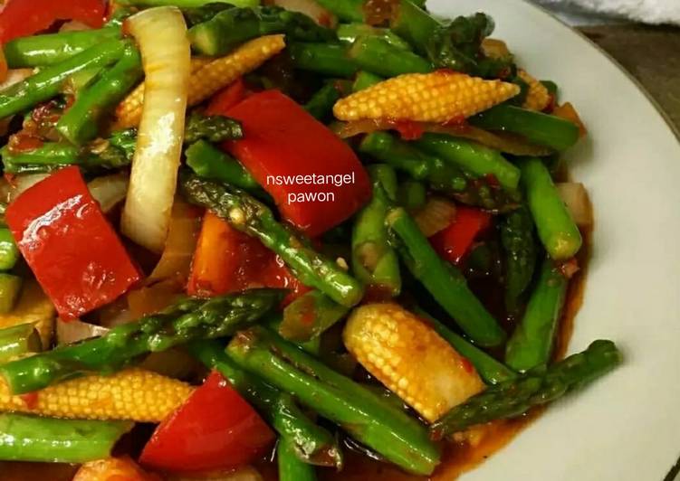 Tumis paprika asparagus saos tiram