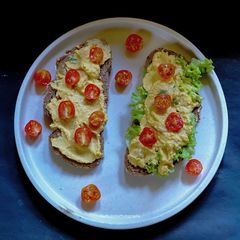 Pumpkin Hummus on Multigrain bread A picture of Pumpkin Hummus on Multigrain bread.