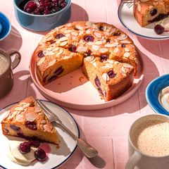 A picture of Almond, olive and Picota cherry cake.