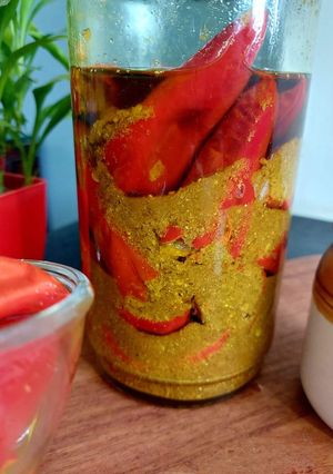 A picture of Bharwa lal mirch ka achar.