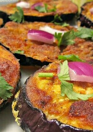 A picture of Cheese Bengali style baingan bhaja.