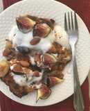 French toast hot cross buns with plain yoghurt, Caramelized bananas and figs