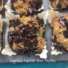A picture of Eggless Funfetti Oreo Muffins.