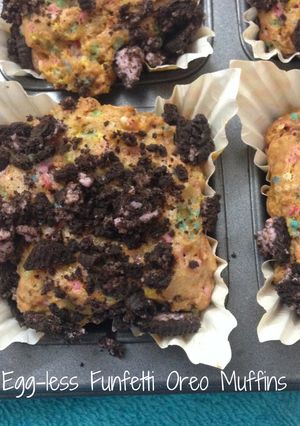 A picture of Eggless Funfetti Oreo Muffins.