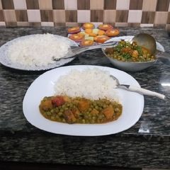 A picture of Mattar Paneer n Rice#Theme Contest.