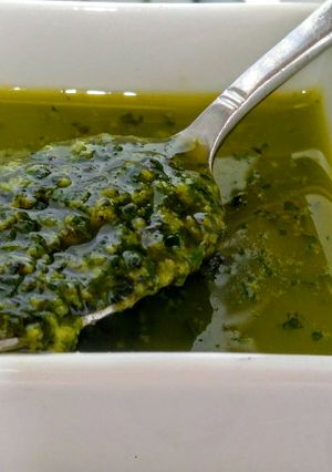 Una foto de Pesto con queso provolone!