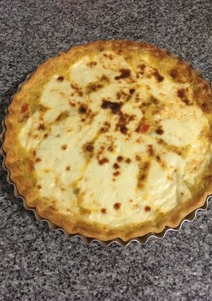 Una foto de Tarta de puerro, pollo y cebolla