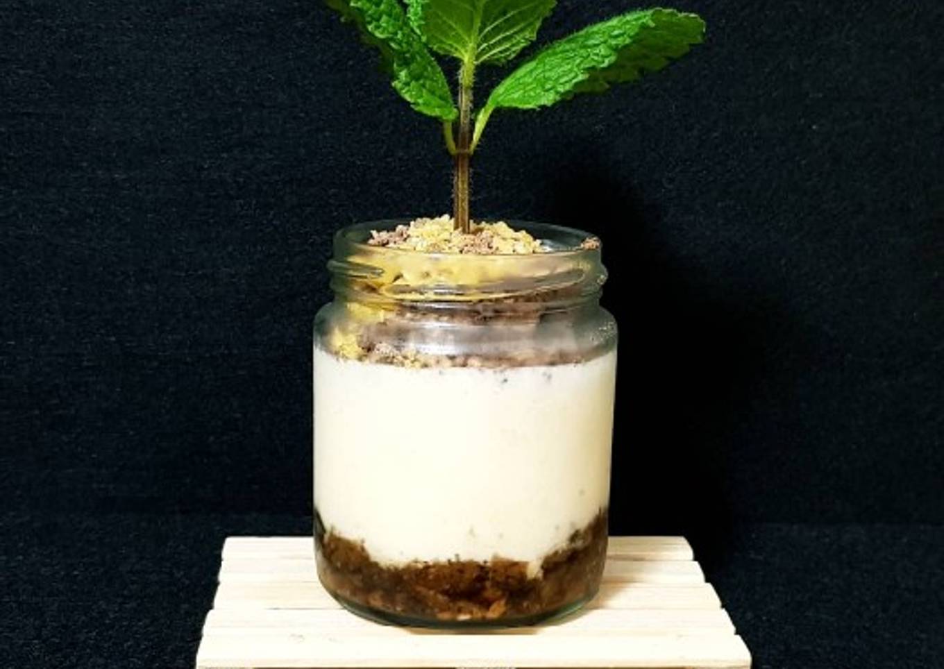 Frasquito de tiramisú con tierra de chocolate y Peta Zeta