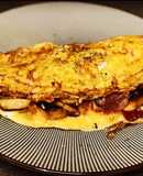 Tortilla de setas, calabacín, jamón y cebolla confitada con un toque oriental 🥢🥢