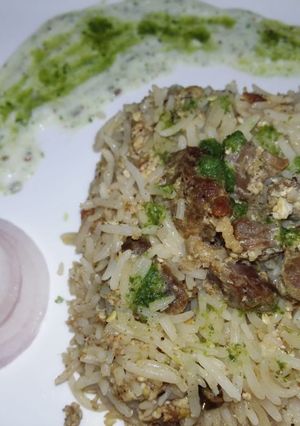 A picture of Egg tikka biryani.