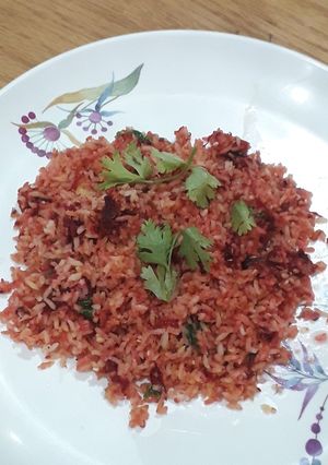 A picture of Beetroot fried rice.